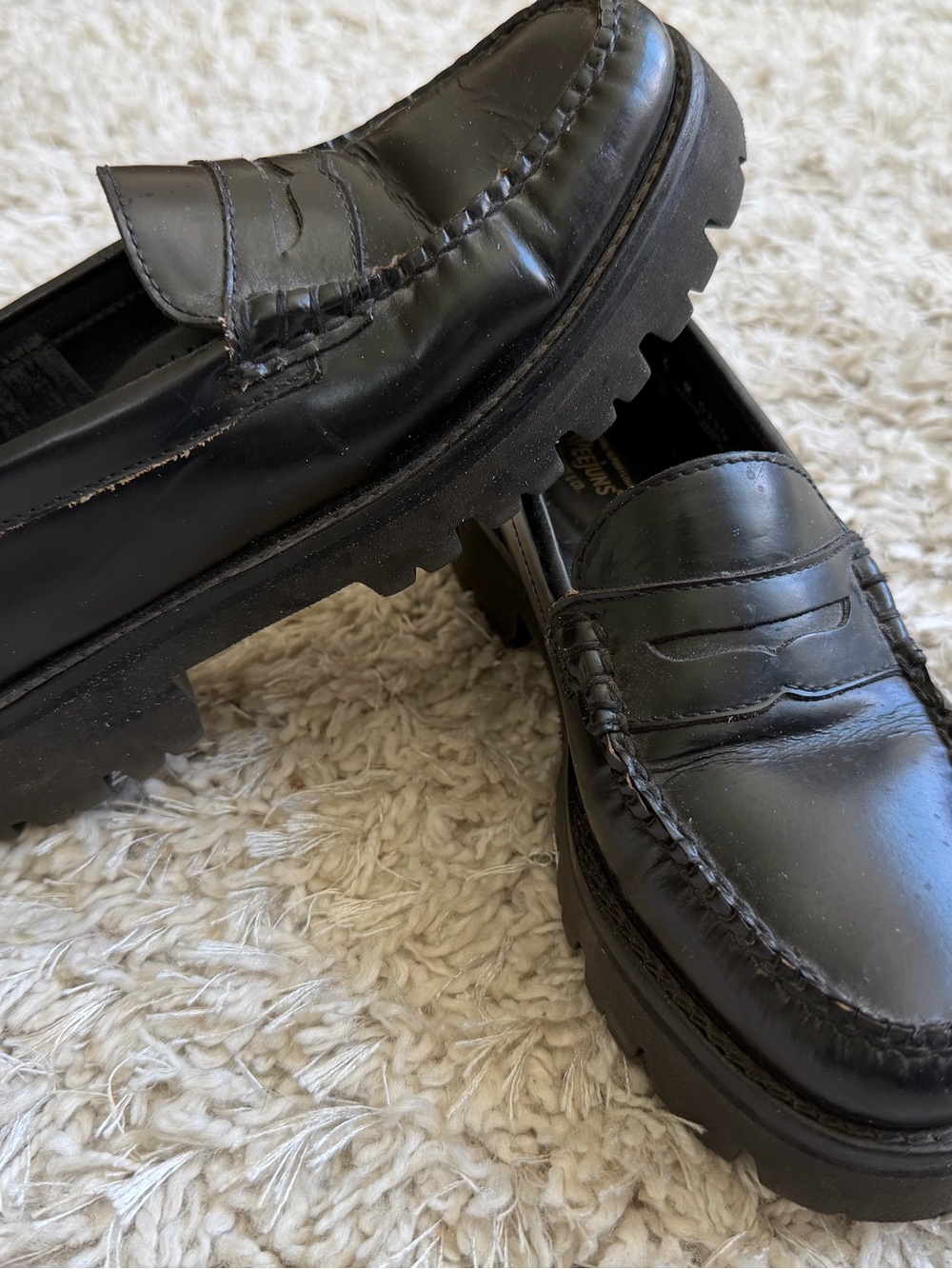 G.H. Bass & Co. Black Leather Lug-Sole Penny Loafers